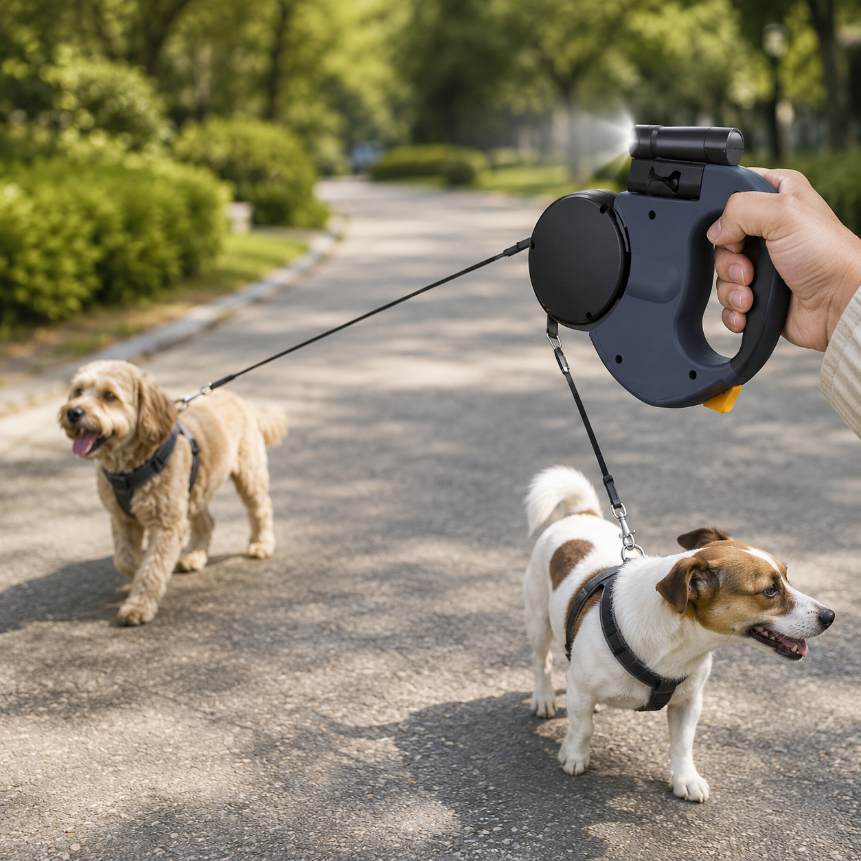 🐾Waoo Waoo DuoWalk – Retractable Double Dog Leash with LED Light🐾