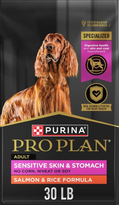 🐾Purina Pro Plan Sensitive Skin and Stomach Dog Food Dry, Adult Salmon & Rice Formula, Digestive Health - 30 lb. Bag🐾