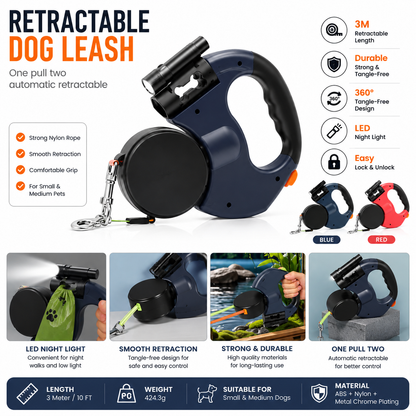 🐾Waoo Waoo DuoWalk – Retractable Double Dog Leash with LED Light🐾