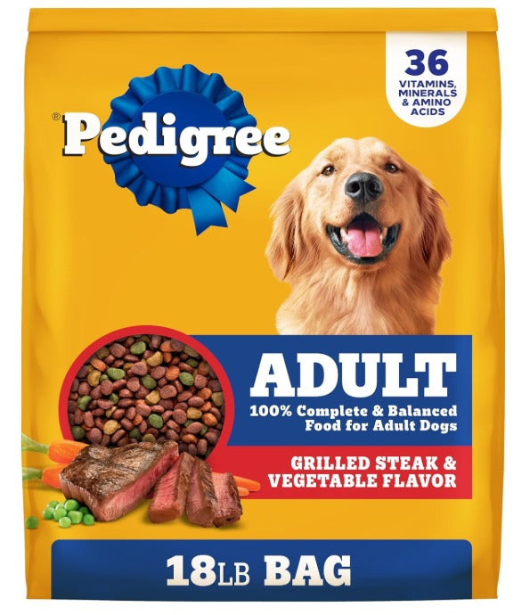 🐾Pedigree Adult Dry Dog Food, Complete Nutrition, Grilled Steak & Vegetable Flavor, 18 lb. Bag🐾