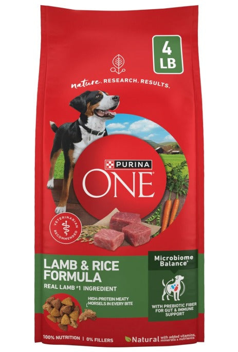 🐾Purina ONE Dry Dog Food Lamb and Rice Formula - (Pack of 4) 4 lb. Bags🐾
